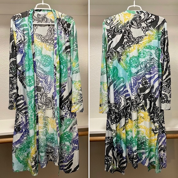 Peter Nygard Tie-Dye Jacquard Open Front Duster Cardigan | Resort Wear Sz L - Picture 2 of 7
